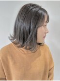 【FOLK】赤みなし透明感グレージュ☆似合わせ外ハネミディアム♪