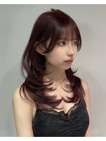 ワン バイ ジエクト(One by The Ect)&nbsp;韓国レイヤーハッシュカット小顔前髪　カシスレッド