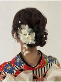 振袖　セミロング　袴ヘア　卒業式　シニヨン　ゆるふわ　大阪