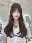 透明感カラーくびれヘアレイヤーカット前髪顔周りカット韓国ヘア