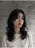船橋黒髪ミディアムレイヤーゆるウェーブくびれパーマヘア