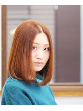 美容室 ドリームスタイル 顔を包むワンカール×オレンジベージュカラー