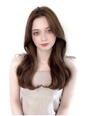 ロングレイヤーグレージュブリーチなしカラー透明感韓国ウェーブ