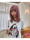 ピンクベージュ×レイヤーカット