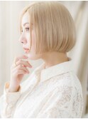 透明感金髪ハイトーンカラーワンレンショートボブZ上尾20代30代