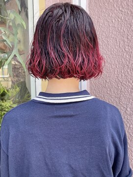 コンビネーション(combination) ミニボブパーマ　ブリーチパーマ　暖色系カラー　似合わせヘア