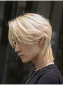 メンズヘアセンターパート毛流れくびれウルフ
