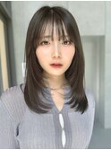 ワンカール顔周りレイヤーミディアムヘアシースルー大人可愛い
