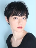40代50代小顔黒髪ネビージュボブルフワンレン前髪ありショート