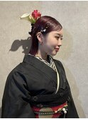 成人式ヘア/生花アレンジ/タイトスタイル/振袖ヘア/ボブセット