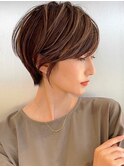 大人可愛い丸みショート×脱白髪染めハイライトオージュアTr