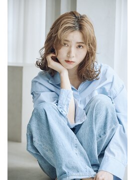 ミディアムパーマ/コテ巻風パーマ/くせ毛風パーマ/大人ボブ