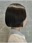 ☆ぱっつん切りっぱなし丸みボブおさまりカット原宿30代40代