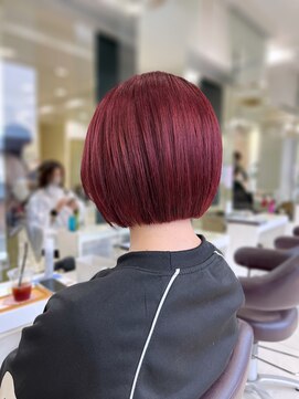 ハピネス 梅田茶屋町店(HAPPINESS) ベビーピンクブリーチなしダブルカラー切りっぱなしボブ