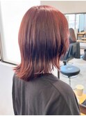 くすみカラーピンクベージュ*外ハネミディアム暖色カラー