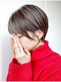 前髪あり白髪ぼかしハイライト小顔ショートボブ30代40代