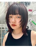 顔周りレイヤー×ラベンダーカラー×ぱつっとボブ