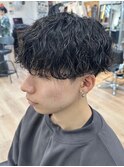 波巻きスパイラルパーマメンズマッシュ波巻きパーマウルフカット