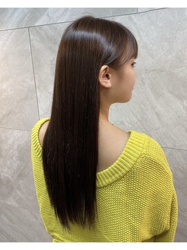 ドゥマン(Demain) 黒髪グレーベージュレイヤーロング前髪パーマくびれヘア小顔