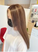 フェイスフレーミング　ハイライト　ベージュ　かきあげロング