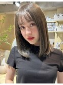 縮毛矯正/髪質改善トリートメント/ミディアムヘア/グレージュ