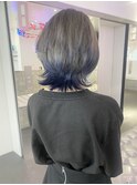 ブリーチインナーカラーブルー前髪カットトリートメント