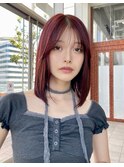 シースルーバングカシスカラー小顔ボブMI-60
