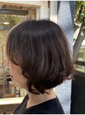 ボブニュアンスふんわりやわらかワンカールパーマツヤグレージュ