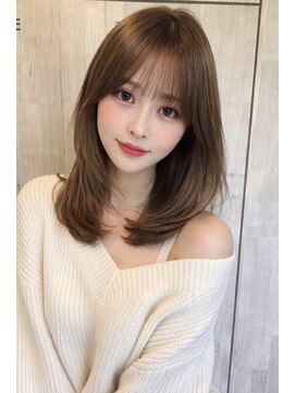 ポイントファイブバイソレイユ 小松店.5 by SOLEIL) ミディアムレイヤー顔まわりレイヤー韓国透明感ベージュ