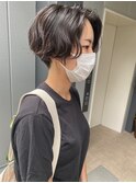 モカブラウン_マロンベージュ Aラインボブ かきあげ