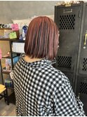 アンブレラカラーチェリーピンク大人可愛い丸みボブスタイル