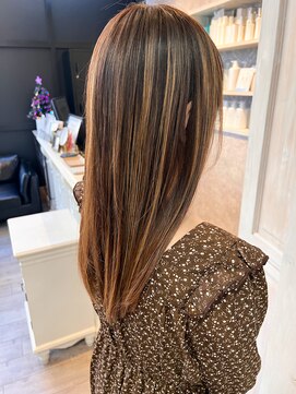 キャアリー(Caary) 福山美容室Caary ストレート艶髪ロングハイライトカラー30代40代