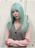 ミントグリーン×ケアブリーチ×ハイトーンロング×艶カラー
