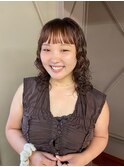 30代20代ミディアムウルフ前髪パーマくびれひし形抜け感