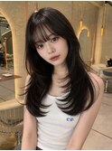 ワンホンレイヤー/ダークブルー/韓国ヘア/縮毛矯正/髪質改善