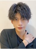 波巻きツイストスパイラルパーマツーブロック刈り上げ