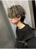 10代 20代 メンズヘア パーマ ハイライト マッシュウルフ