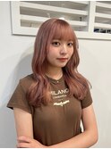 ピンクベージュ／カット／ハイトーン／ケアブリーチ／10代／20代