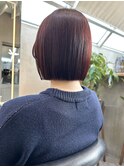 チェリーブラウンブリーチなしショートボブ前髪