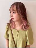 ゆるふわミディアム×インナーカラー　ペールピンク