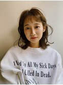シースルーマッシュハイライトセミロングブリーチなしカラーボブ