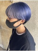 ハイトーン アイスブルーカラー 丸みショート マッシュ ブリーチ