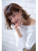 毛先パーマネオウルフ小顔外ハネボブアッシュブラウン