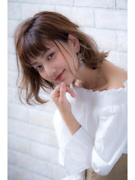 エルデ ナインズ ヘアー スタンド 川口店(elde 9's HAIR STAND) 毛先パーマネオウルフ小顔外ハネボブアッシュブラウン