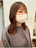 ブリーチインナーカラーオレンジカラー前髪カットトリートメント