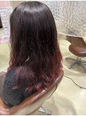 ニュアンスパーマ　グラデーションカラー赤系　ゆるふわロング
