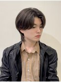 韓国風センターパートシースルーバングメンズ透明感カラー