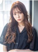 ロング顔周りレイヤー韓国ヘアおくれ毛_F0615