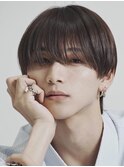 シースルーマッシュナチュラルストレート毛流れ緩め茶髪カラー