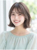 イメチェン小顔前髪外ハネボブ大人可愛いチェリーブラウン